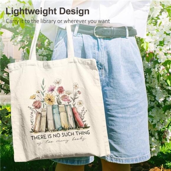 Canvas Book Tote Bag, Book Lover Gifts for Women,Bookish Presents Reading - Picture 2 of 7